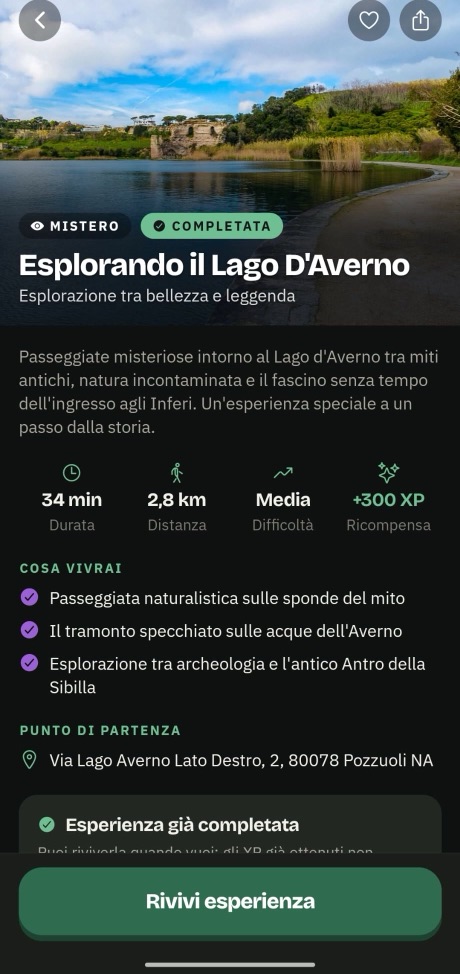 Schermata dell’app Iter: Durata, distanza e punto di partenza, prima di metterti in cammino.